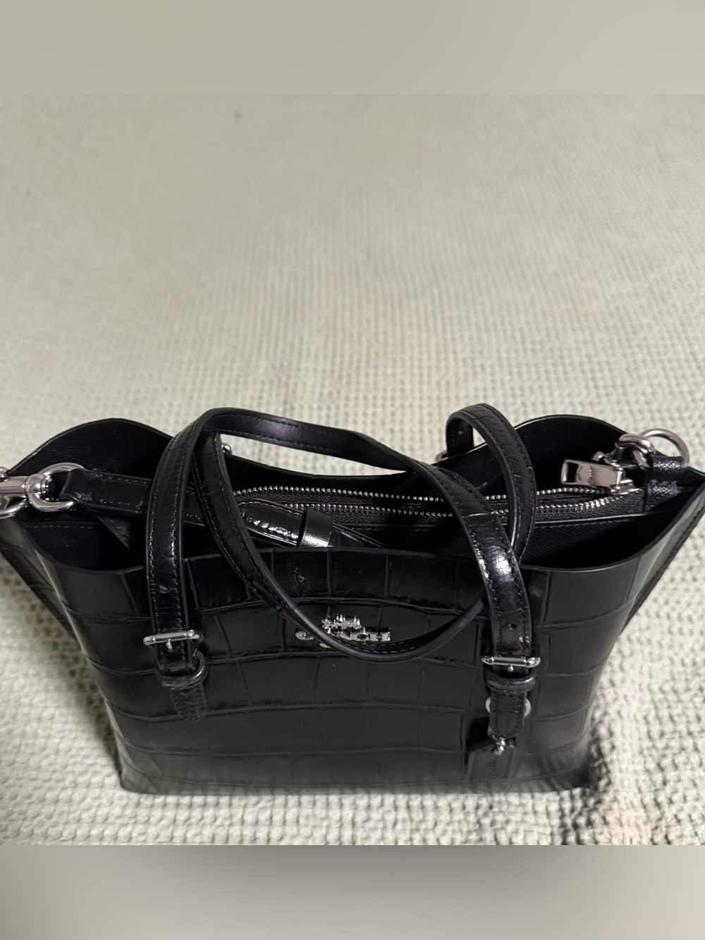 COACH Black Croc Embossed Mollie Tote Bag
25 with straps - Picture 2 of 14